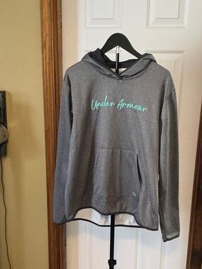 Under Armour Gray Hoodie with Mint Script Logo